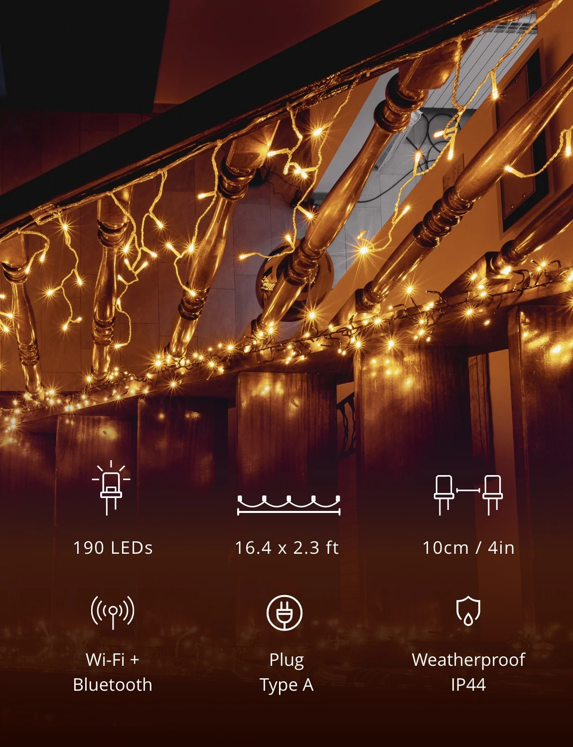 Twinkly Icicle Clear Wire Christmas Lights, Gold and Silver, 190