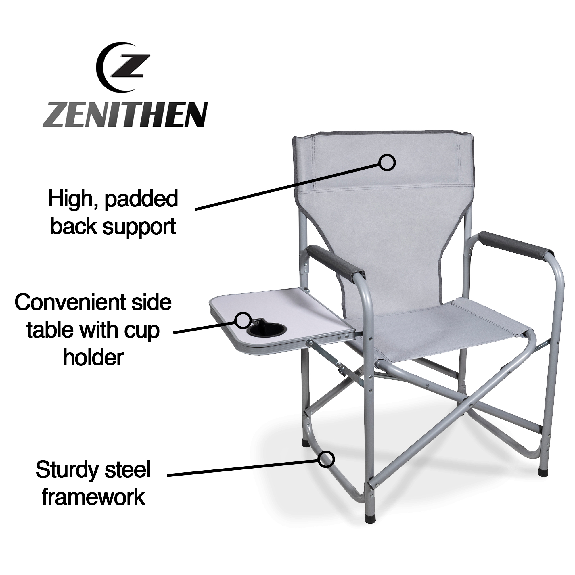 Zenithen Portable Outdoor Directors Folding Chair with Side Table