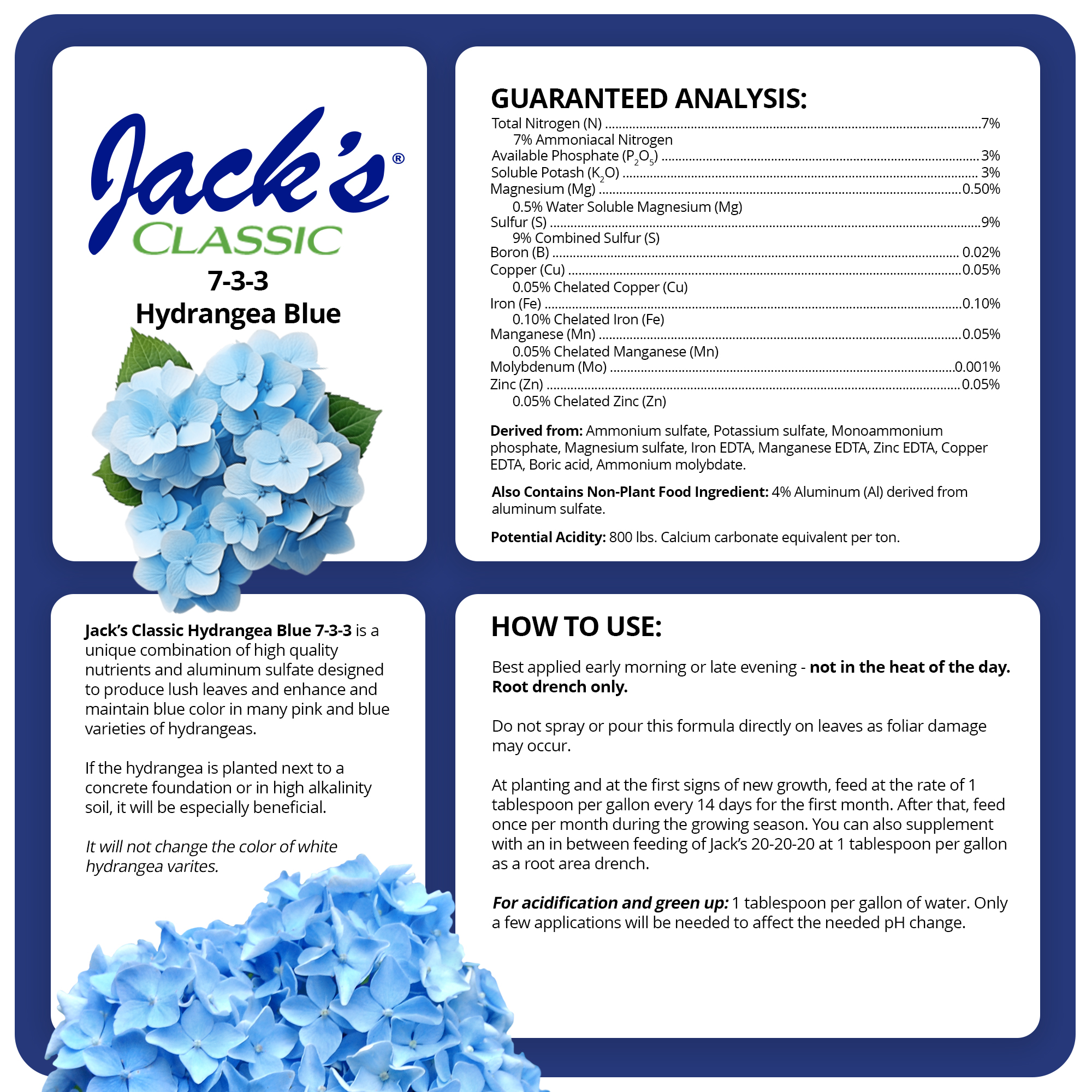 Jack's Classic 7-3-3 Hydrangea Blue Water-Soluble Fertilizer, 1.5