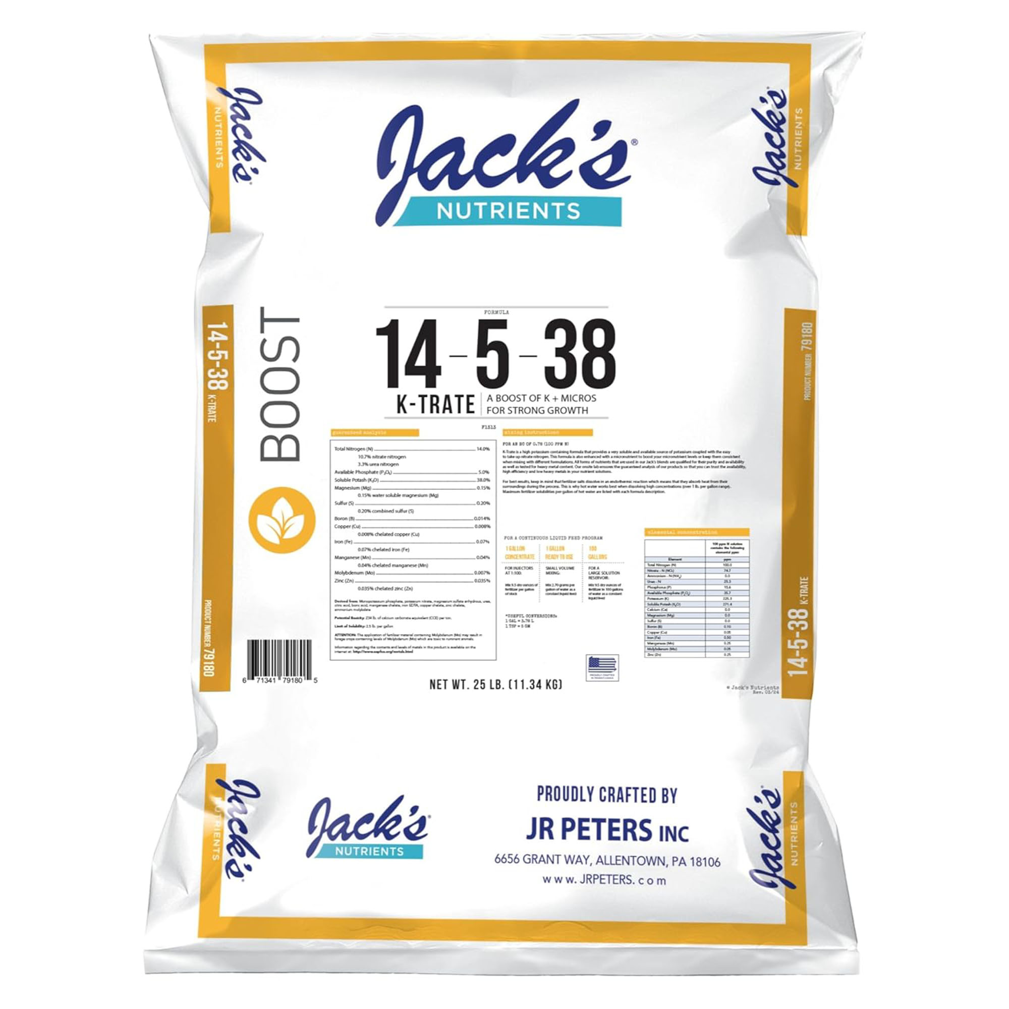 Jack's Nutrients 14-5-38 K-Trate Water-Soluble Fertilizer, 25lbs